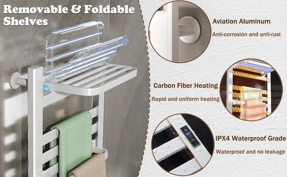 10 Bars Electric Wall Mounted Towel Rack with Timer