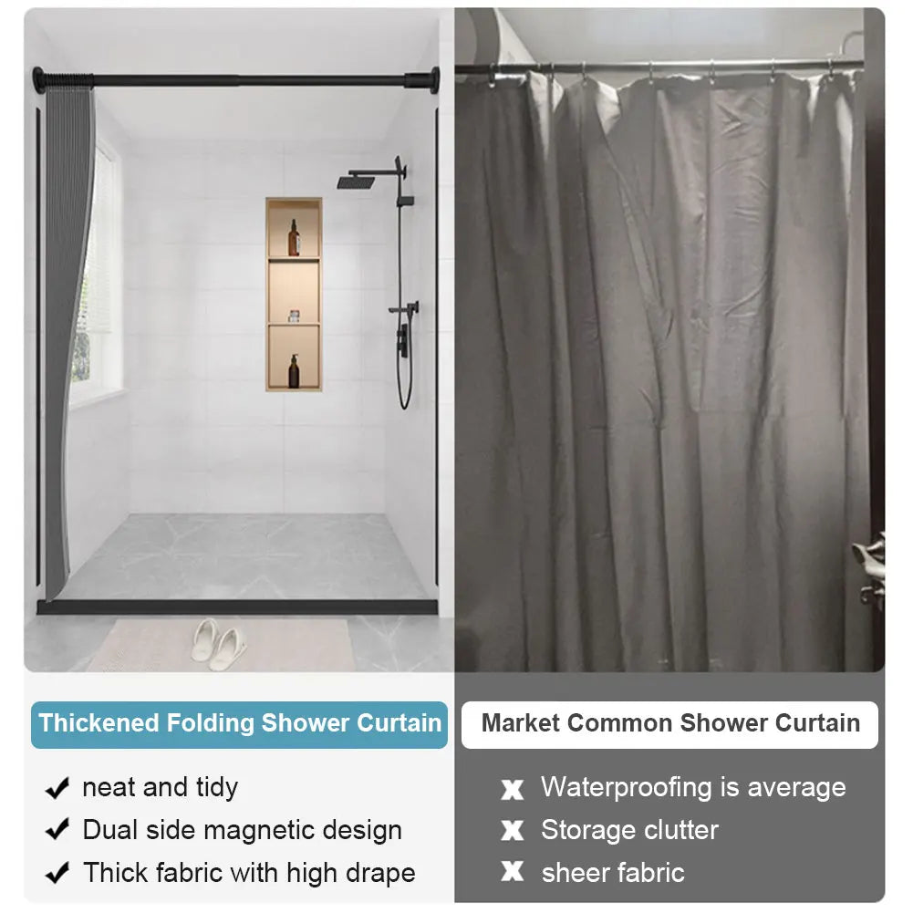 1-2PCS Foldable Waterproof Magnetic Shower Curtain with 14 Hooks