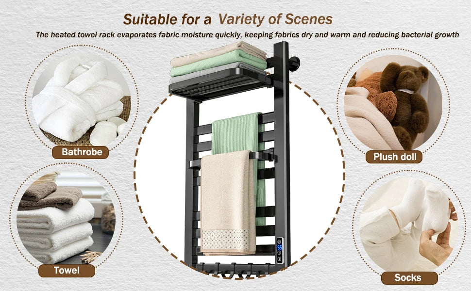 10 Bars Electric Wall Mounted Towel Rack with Timer