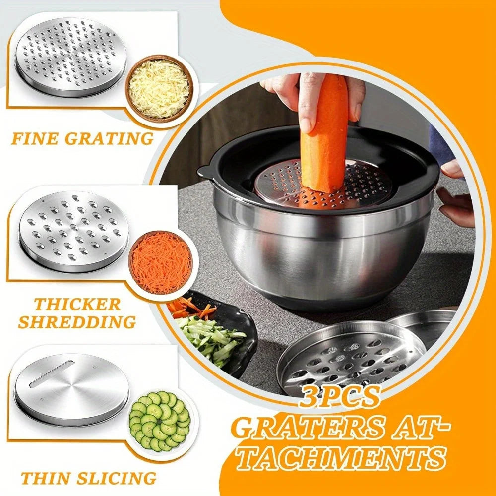 17pcs, Stainless Steel Mixing Bowl Set With Lids Grater Attachment