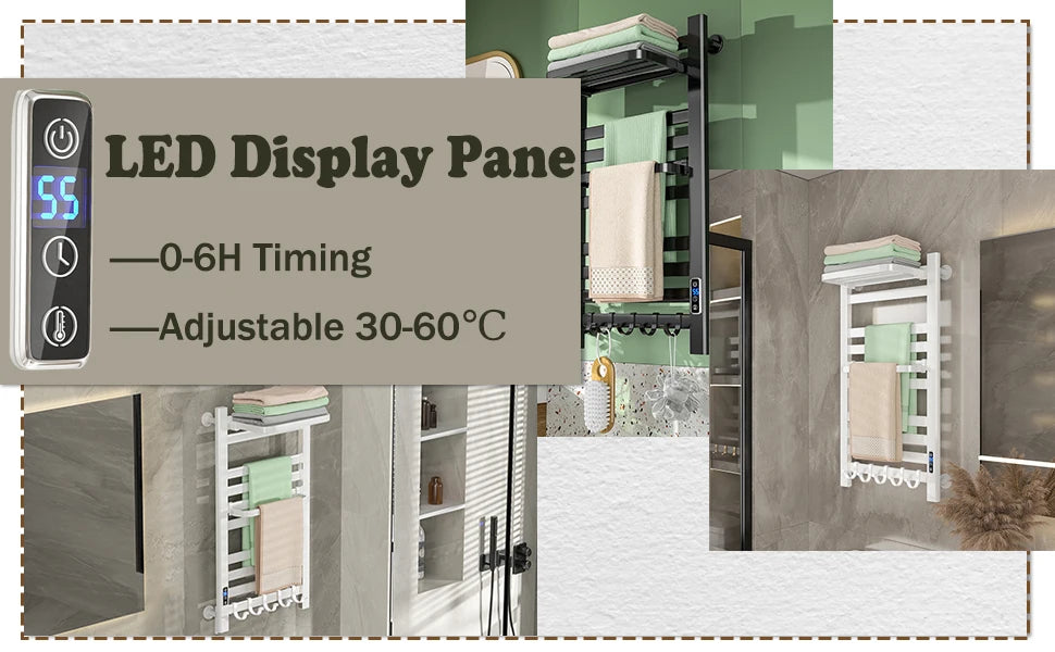 10 Bars Electric Wall Mounted Towel Rack with Timer