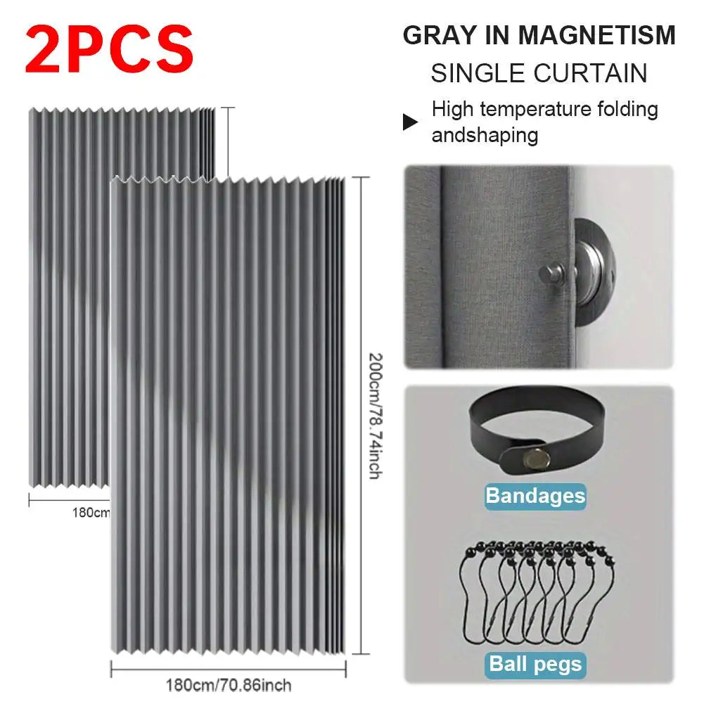1-2PCS Foldable Waterproof Magnetic Shower Curtain with 14 Hooks