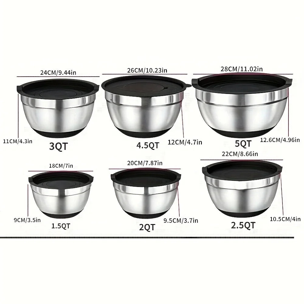 17pcs, Stainless Steel Mixing Bowl Set With Lids Grater Attachment