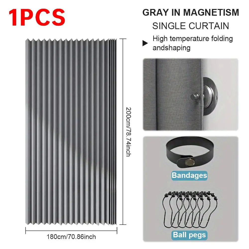 1-2PCS Foldable Waterproof Magnetic Shower Curtain with 14 Hooks