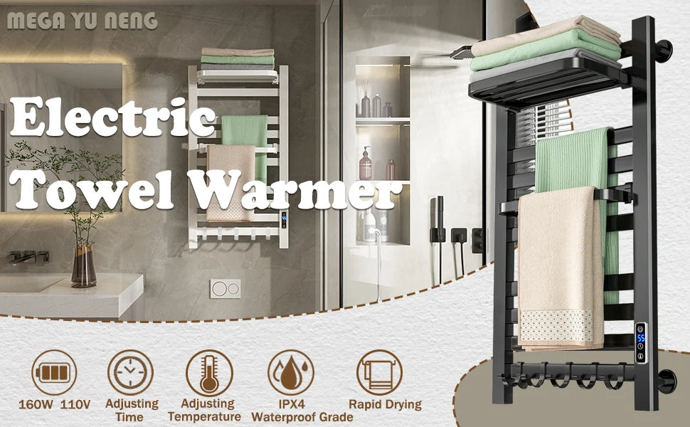 10 Bars Electric Wall Mounted Towel Rack with Timer
