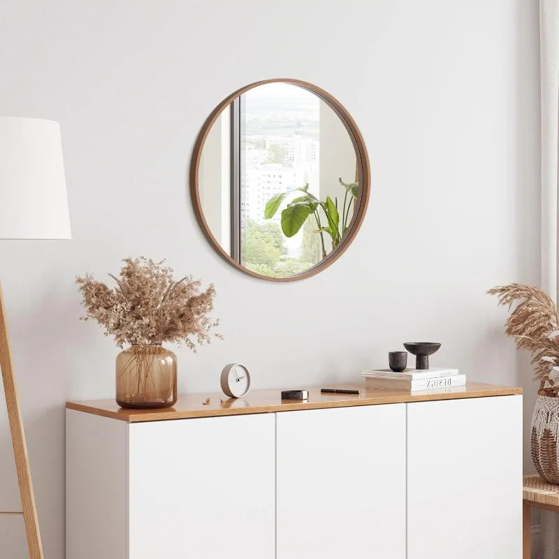 24 Inch Round Wall Mirror with Wood Frame,
