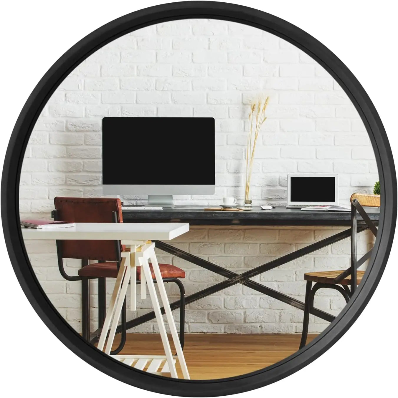 24 Inch Round Wall Mirror with Wood Frame,