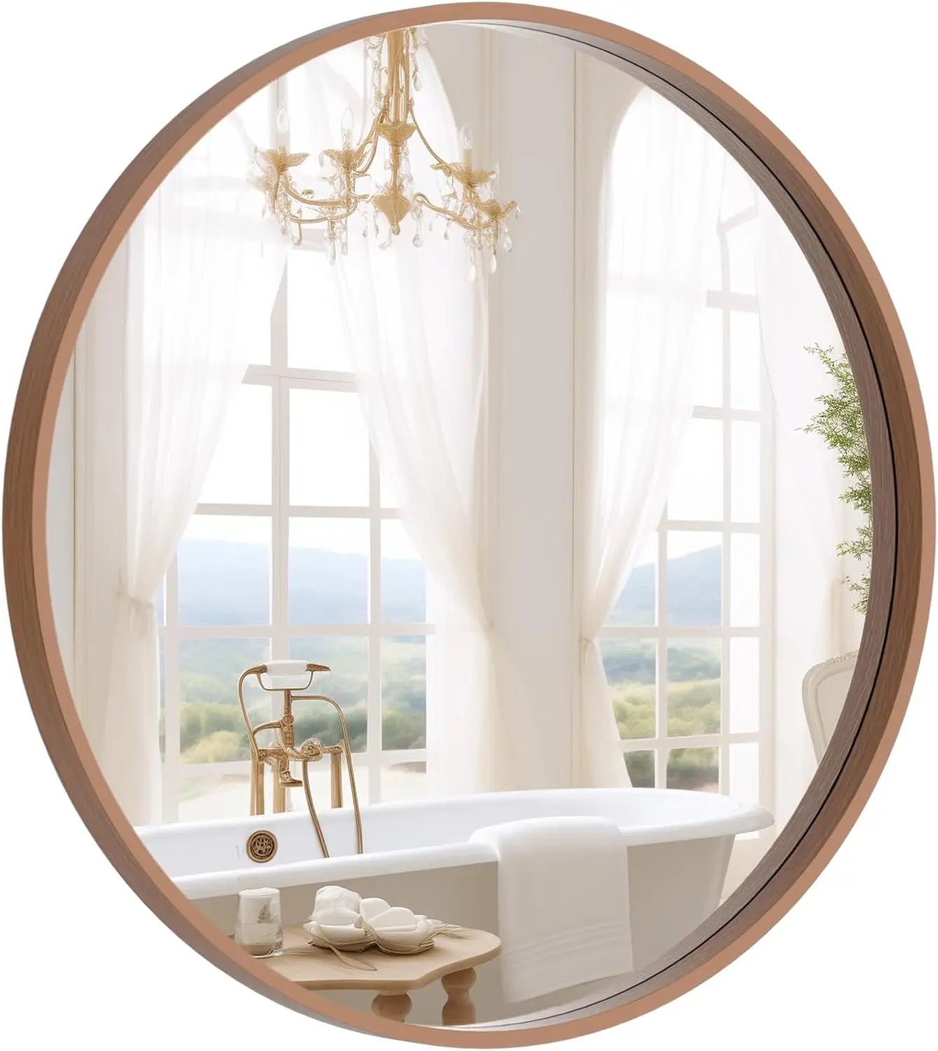 24 Inch Round Wall Mirror with Wood Frame,