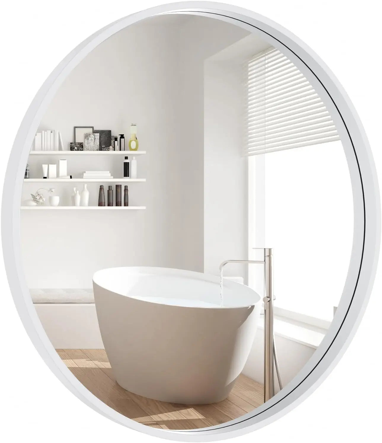 24 Inch Round Wall Mirror with Wood Frame,