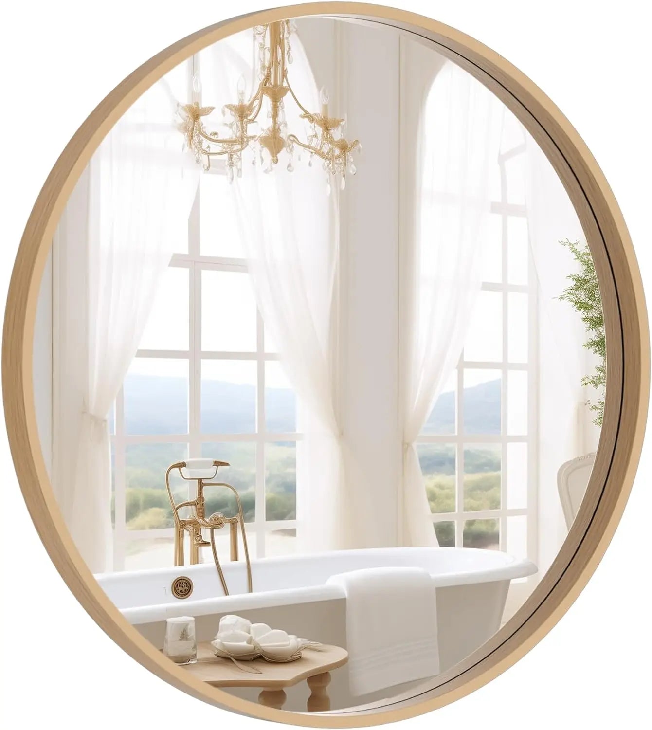 24 Inch Round Wall Mirror with Wood Frame,