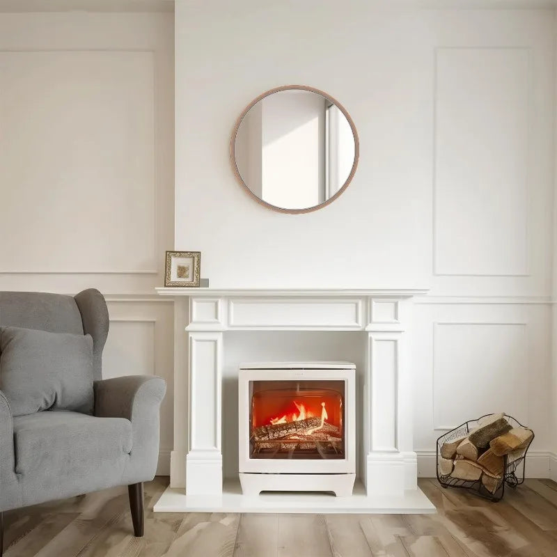 24 Inch Round Wall Mirror with Wood Frame,