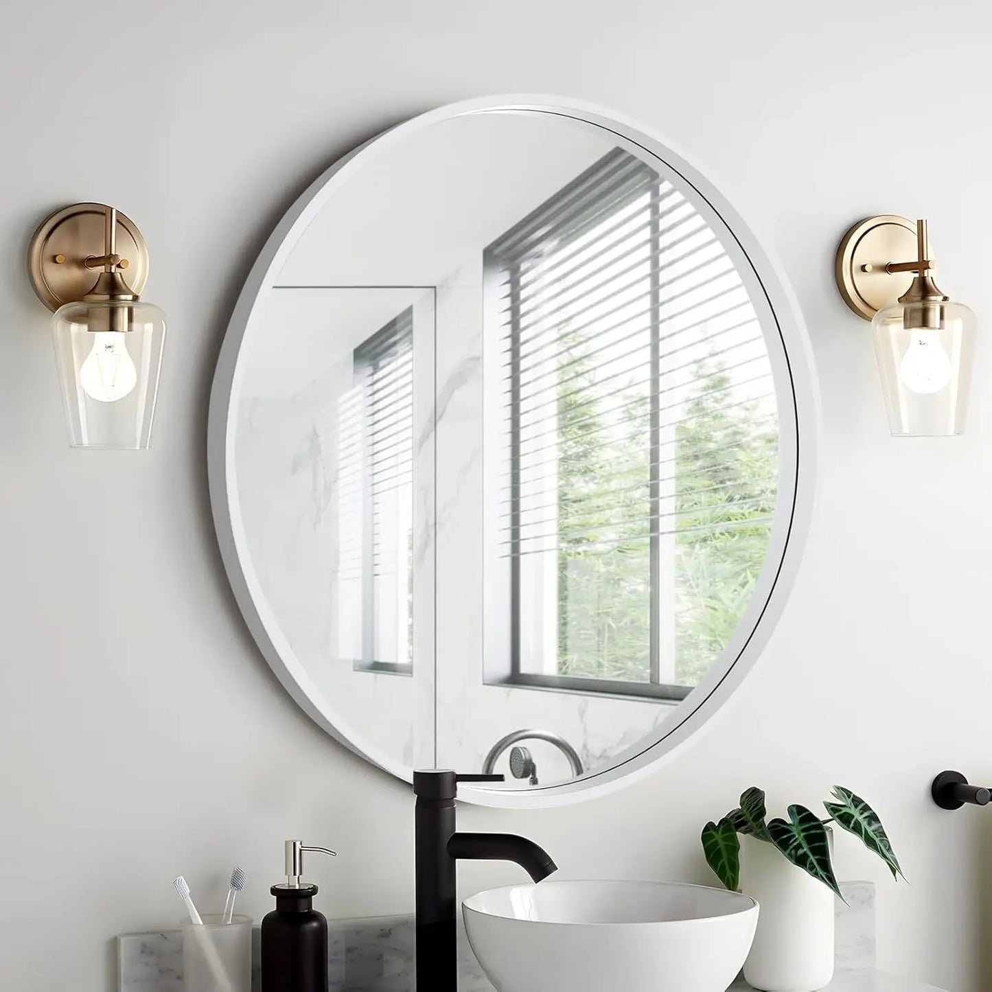 24 Inch Round Wall Mirror with Wood Frame,