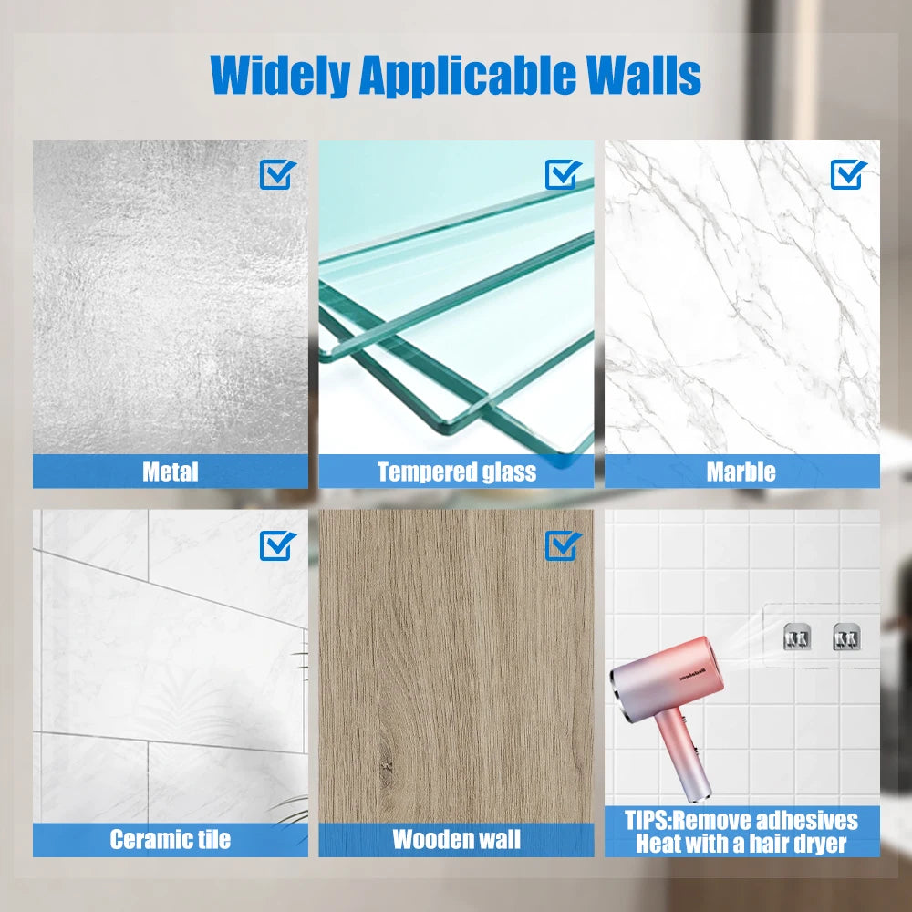 15.7in Glass Bathroom Wall with 2 Shelves with Towel Bar