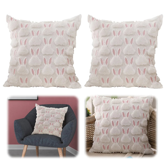 2Pcs Bunny Plush Jacquard Washable Pillowcase Cover