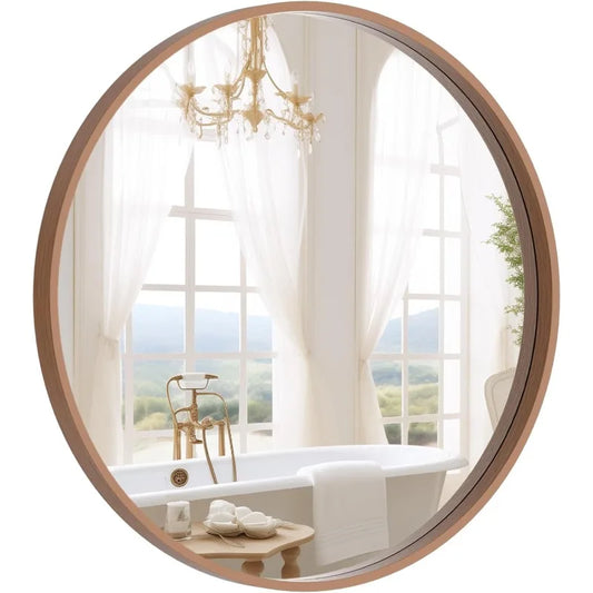 24 Inch Round Wall Mirror with Wood Frame,