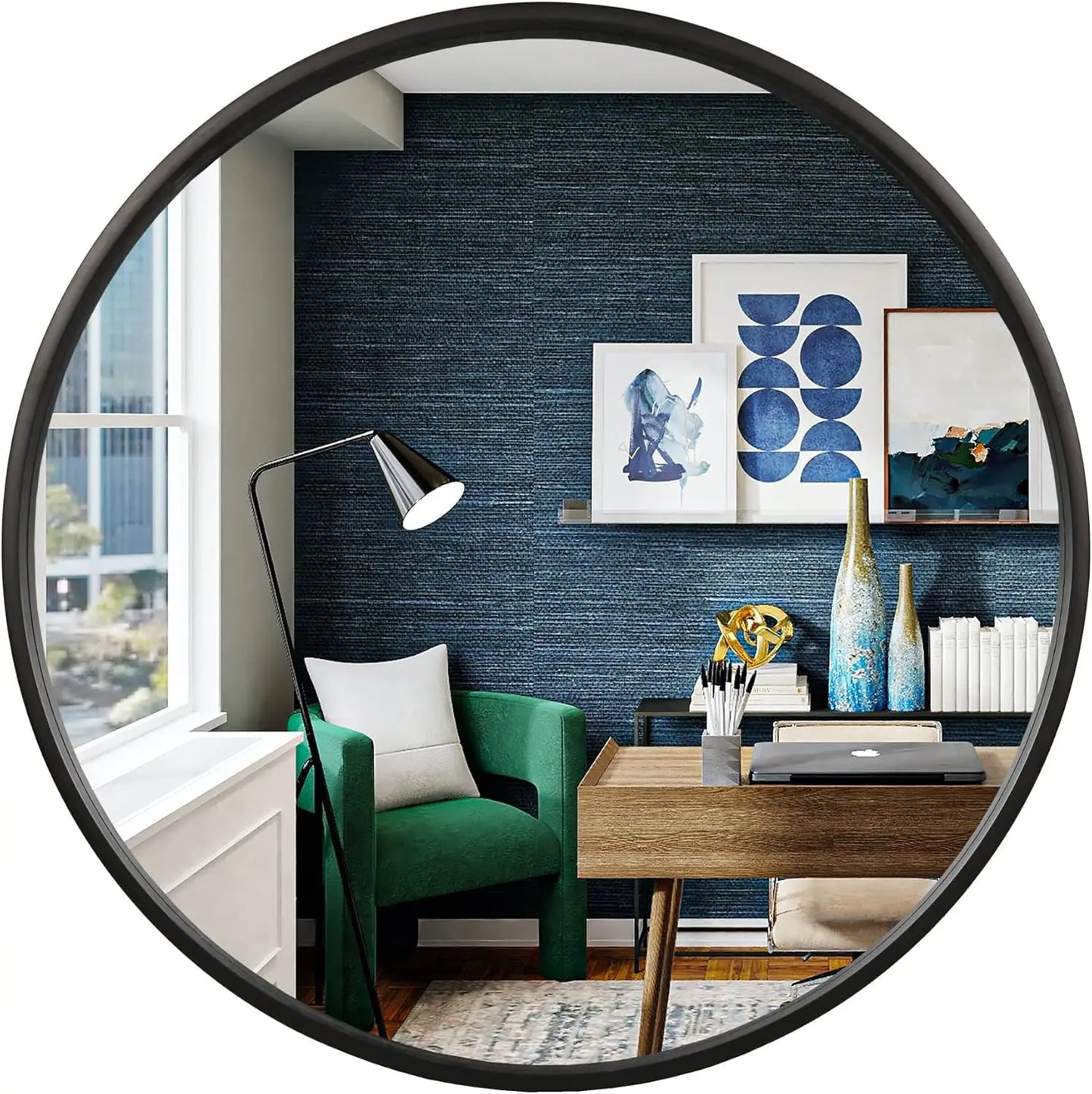 24 Inch Round Wall Mirror with Wood Frame,