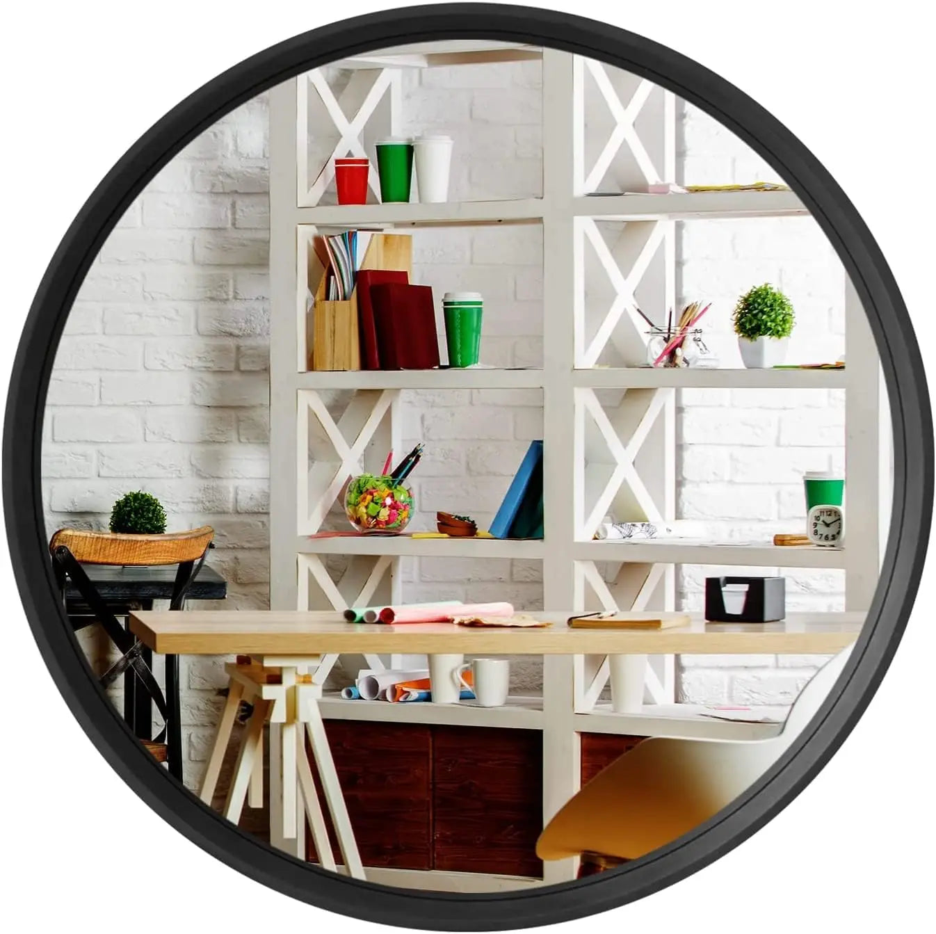 24 Inch Round Wall Mirror with Wood Frame,